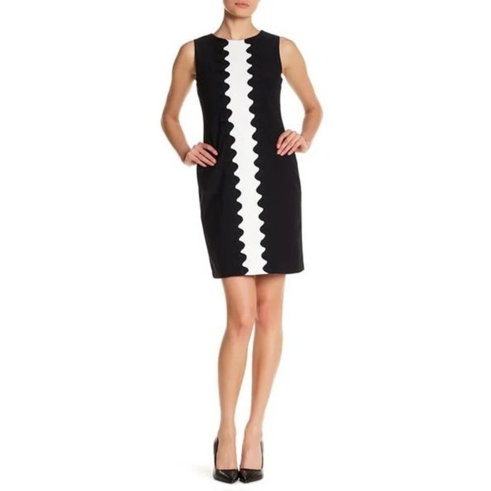 Taylor Womens Black White Scalloped Colorblock Sleeveless Sheath Dress Size 14